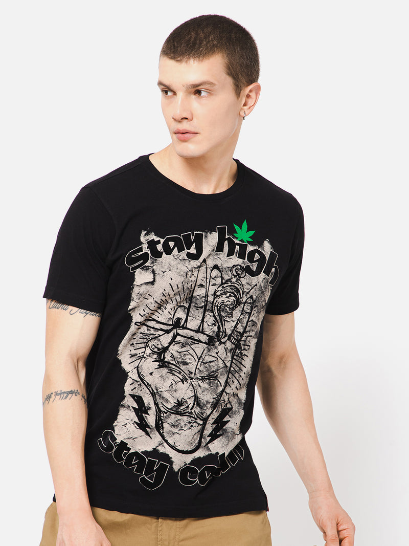 Punk STAY-HIGH Black Weed Printed Tshirt