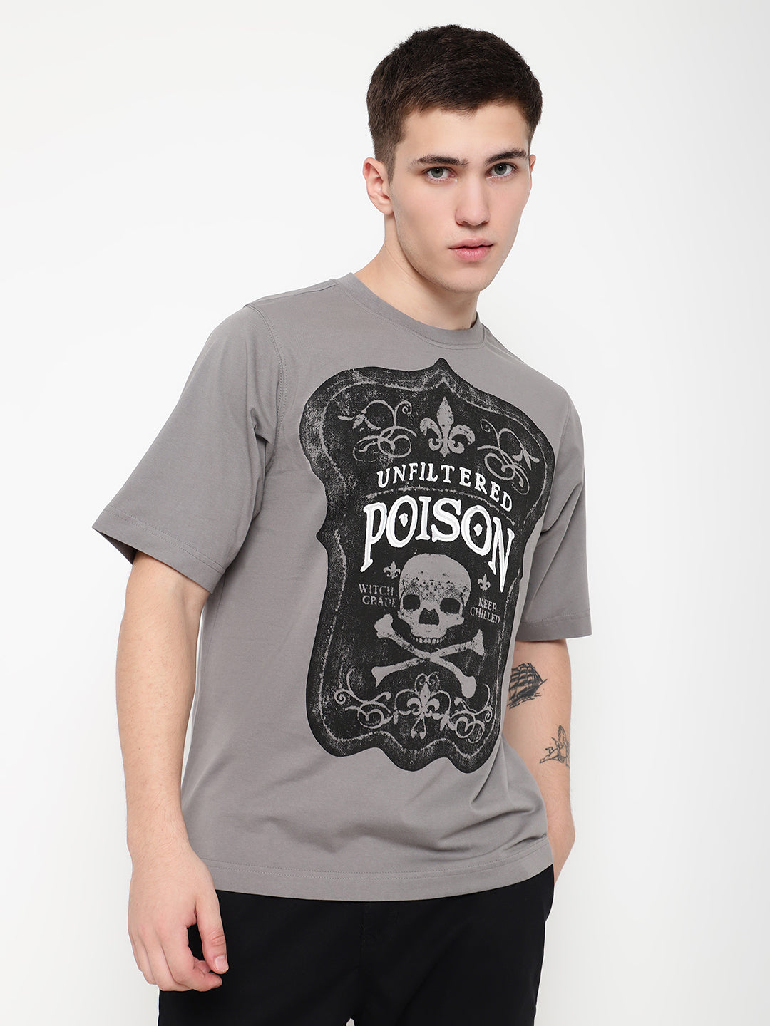 1990.Poison Long-sleeved shirt　BLOCKUM. PUNK Grey POISON Oversized Tshirt