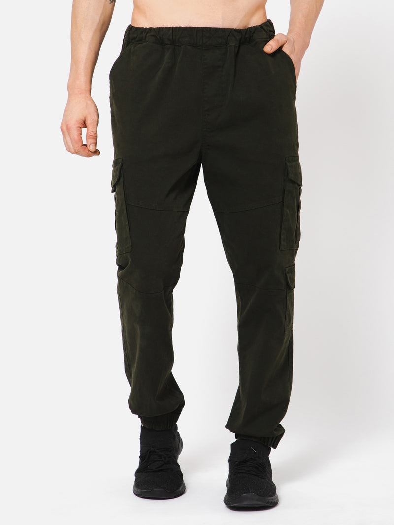 PUNK Men Olive Loose Fit Cotton Casual Cargos