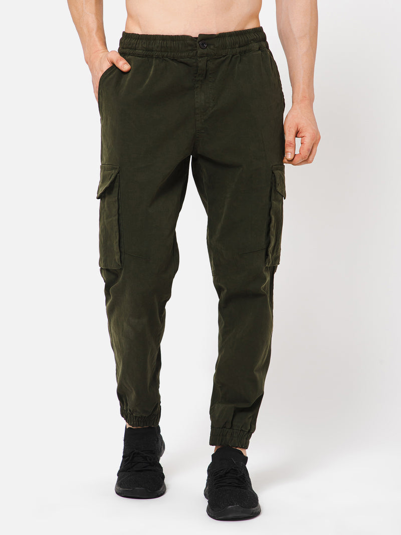 PUNK Men Olive Loose Fit Cotton Casual Cargos