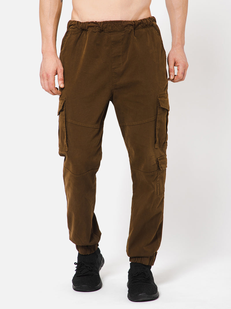 PUNK Men Brown Loose Fit Cotton Casual Cargos