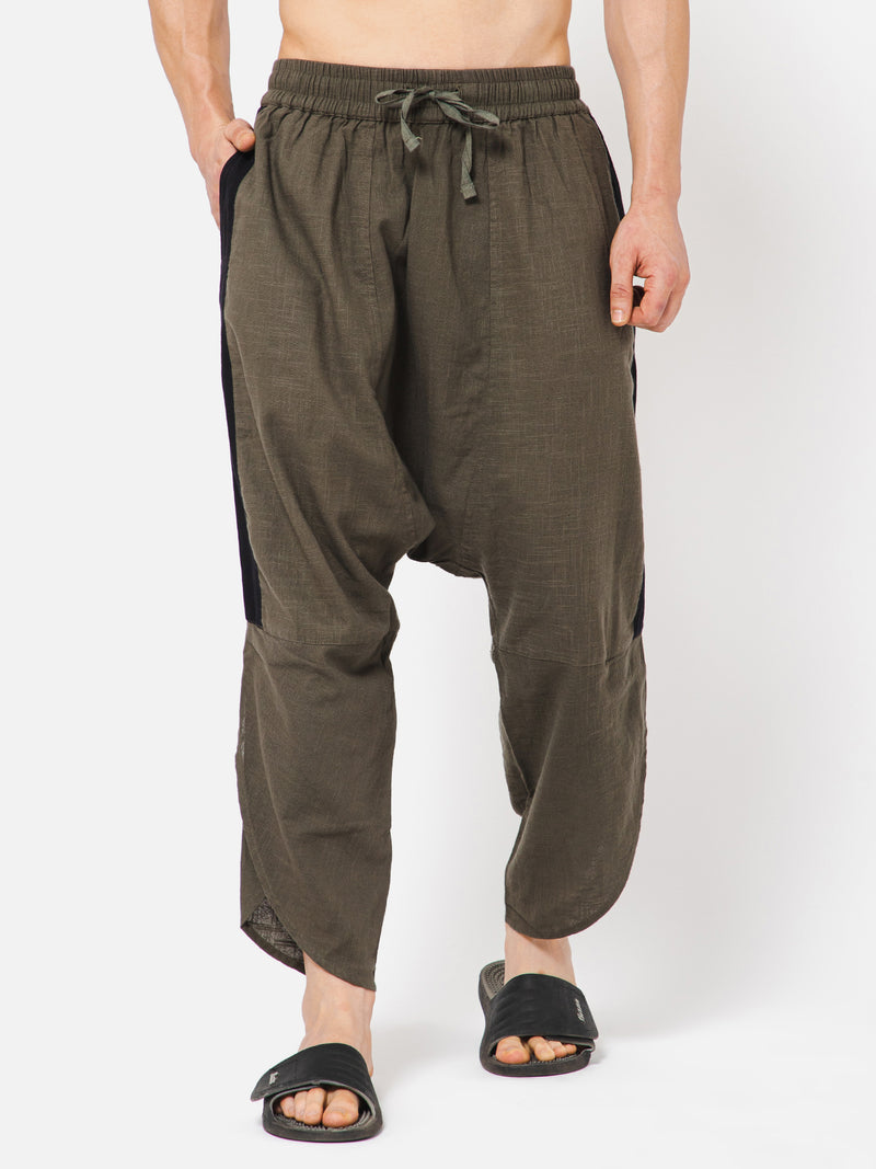 Punk Side Panel Olive Drop Crotch Trouser
