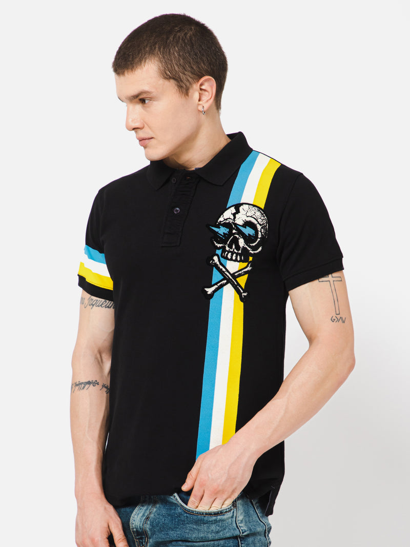 Punk Polo Collar ANTI YOU Black T-Shirt