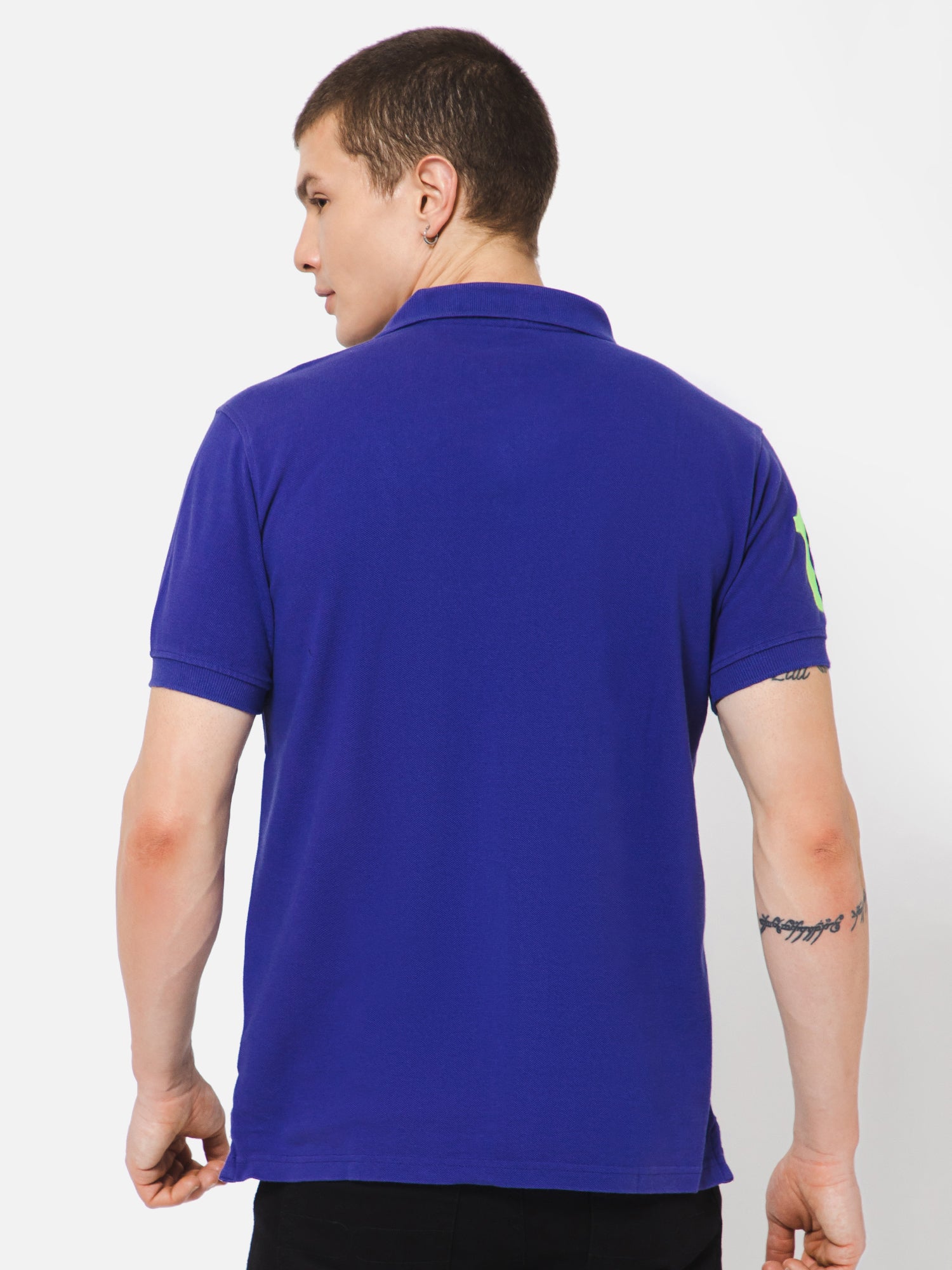 Punk No-13 Polo Collar Blue Regular Fit T-Shirt