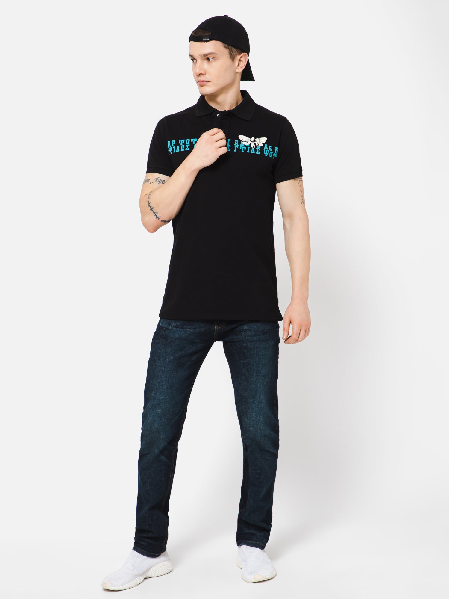 Punk Polo Collar VIKING-SKULL Black T Shirt