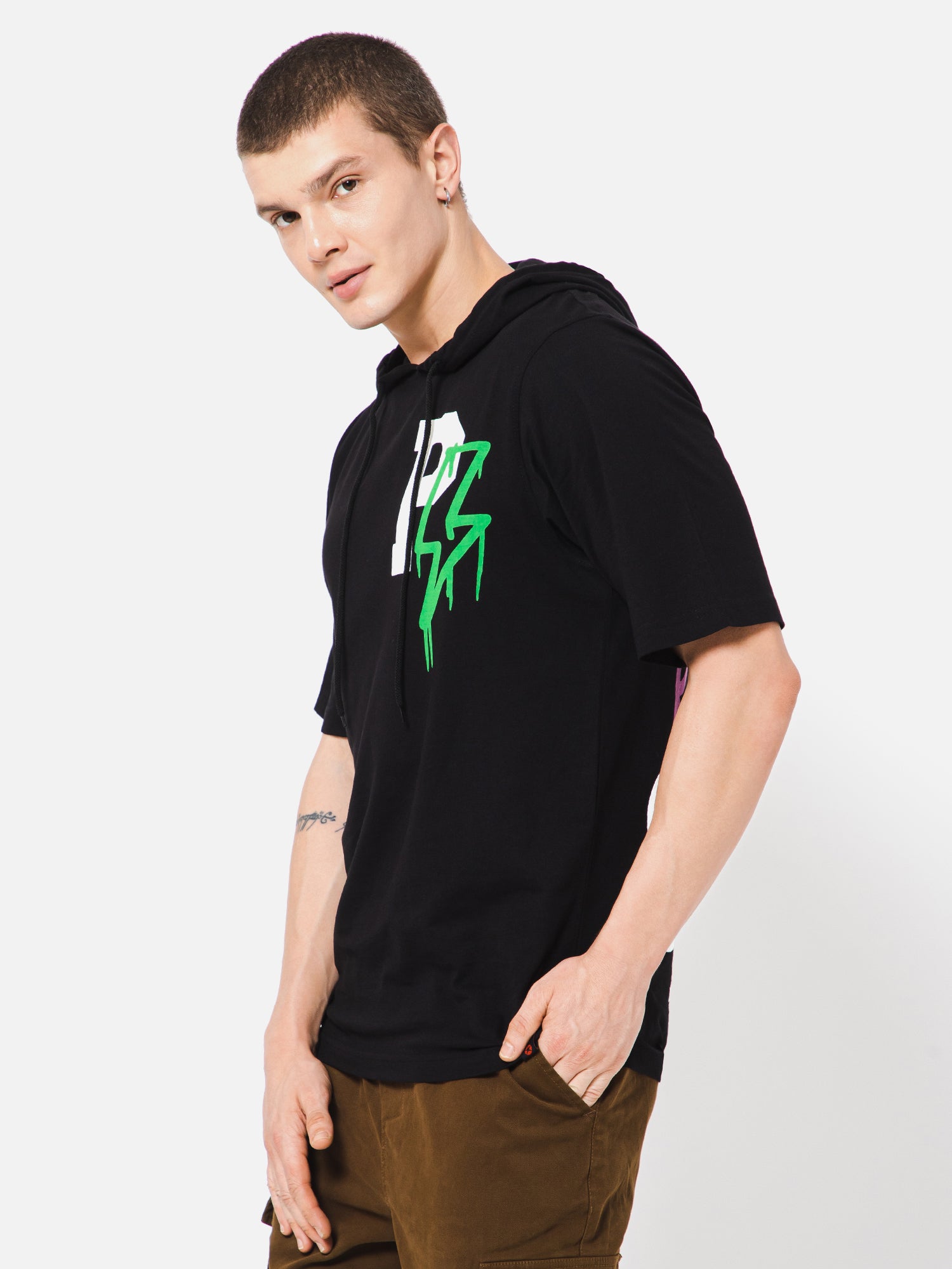 Punk LEGENDARY Black Oversized Printed Hoody T shirt