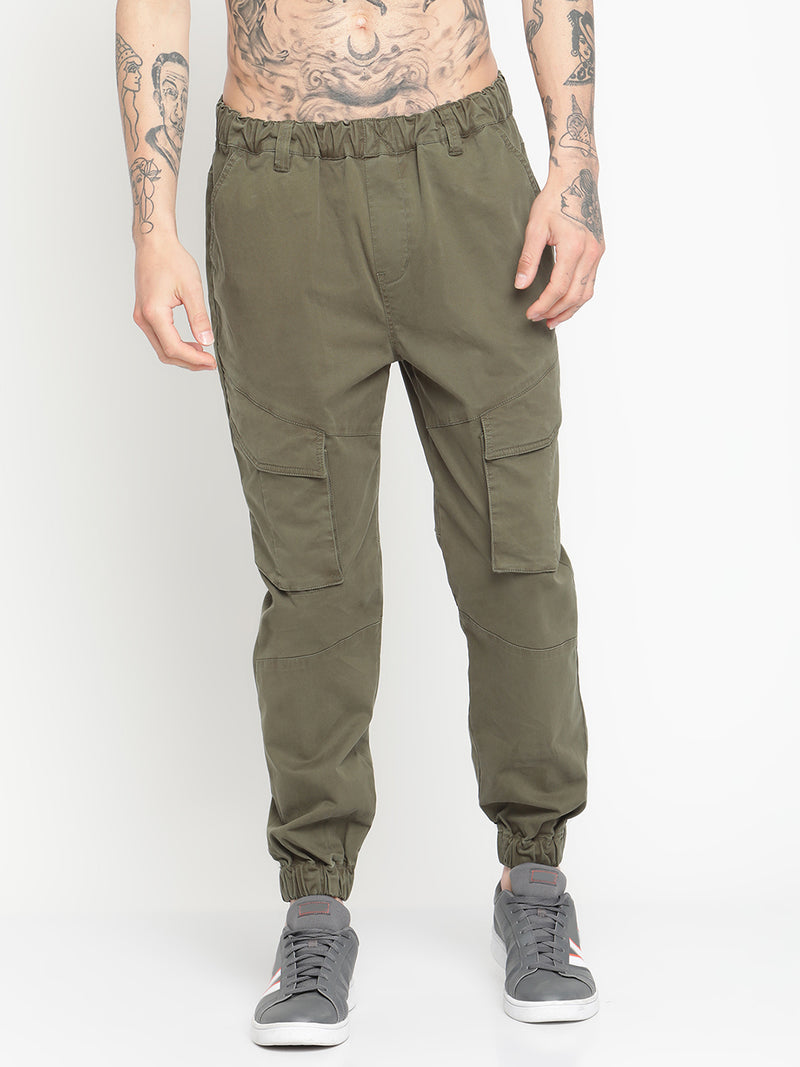 Punk Men Regular Fit Olive Jogger