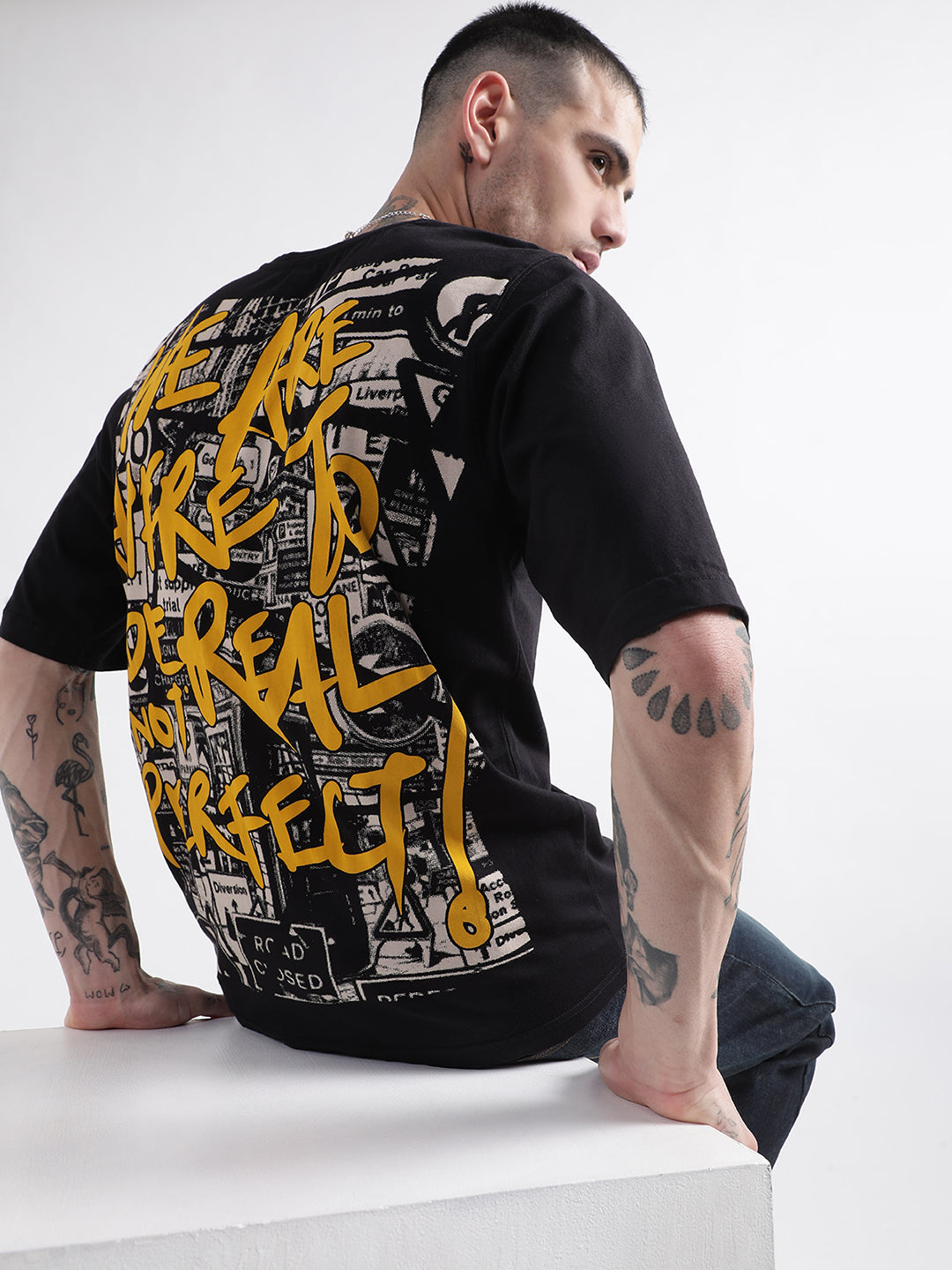 Punk STAY-REAL Black Oversized Tshirt - Main Image