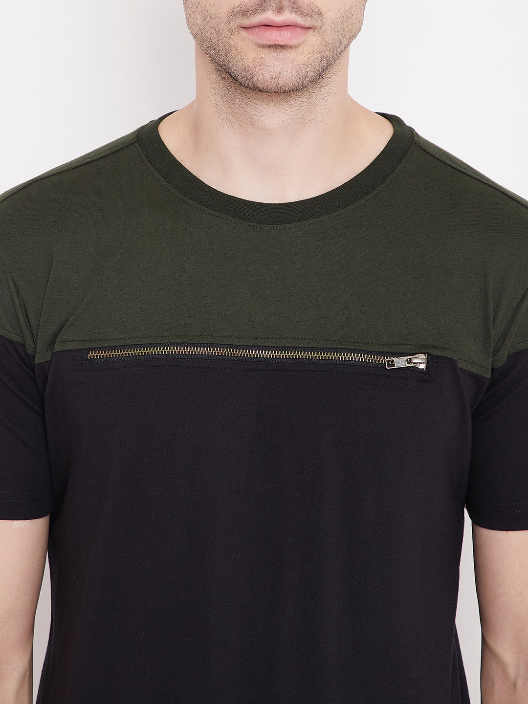PUNK-ZIPPER Black & Olive T-Shirt