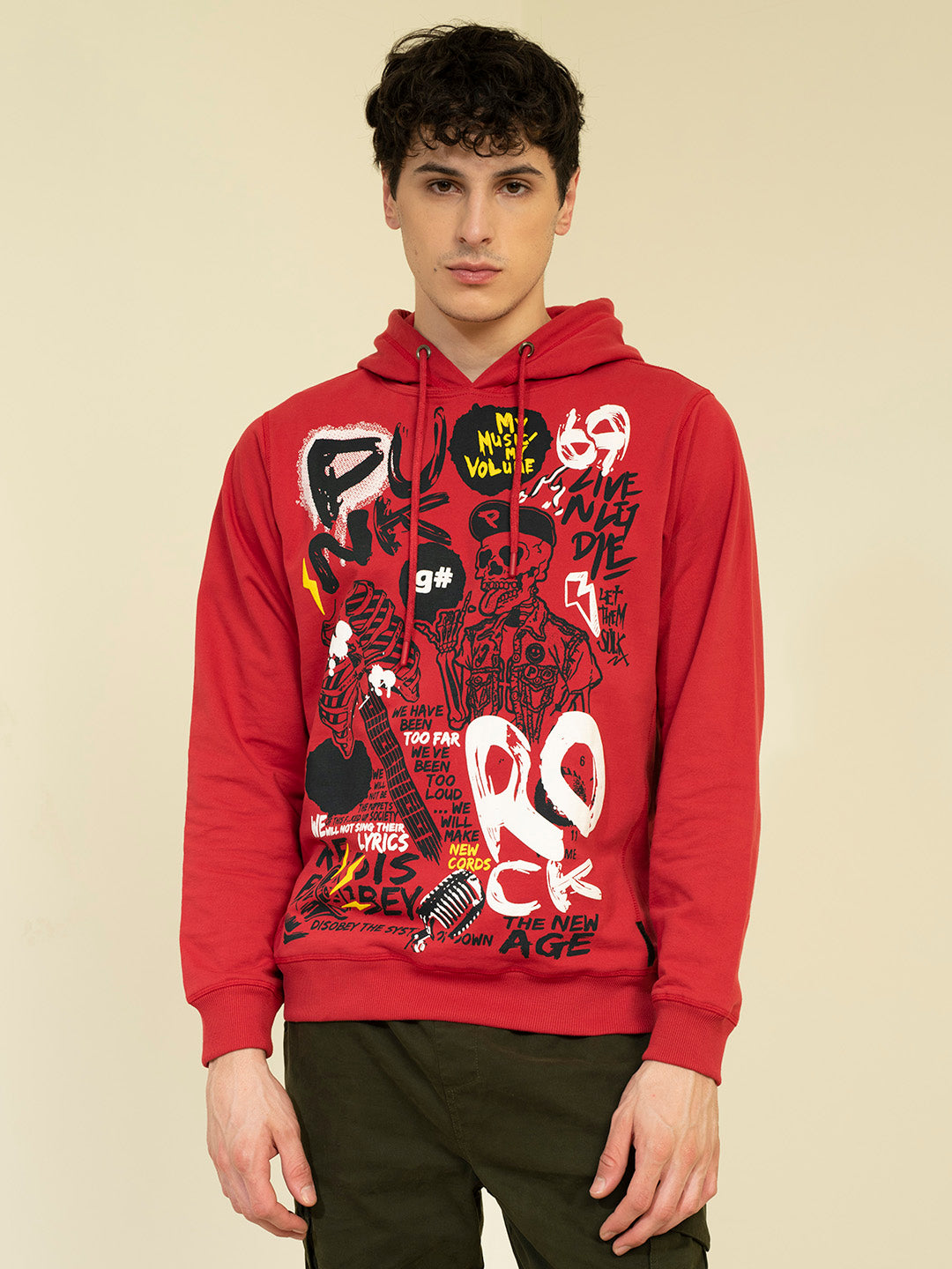 PUNK-ROCK-69-Red Hoodie Sweatshirt