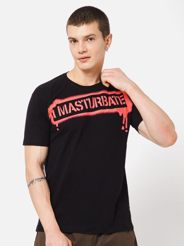 I MASTURBATE Punk Black Printed Tshirt