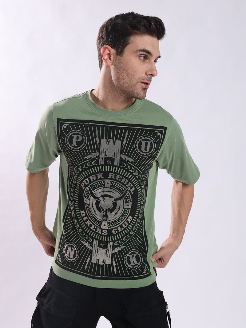 PUNK Rebel Oversized T-Shirt for Men - Olive | Edgy Streetwear