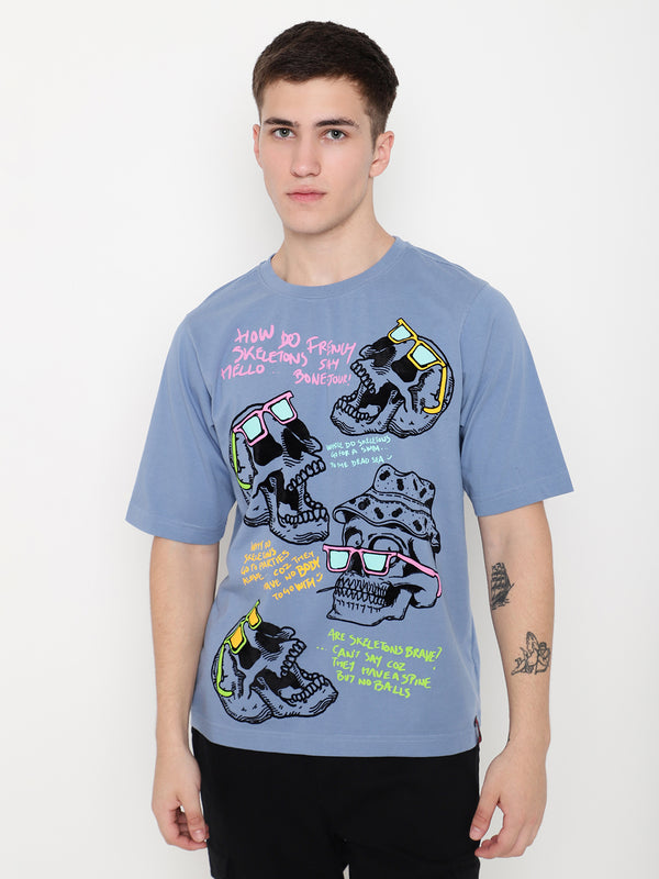 PUNK Blue SKULLS-CAN-JOKE Oversized Tshirt