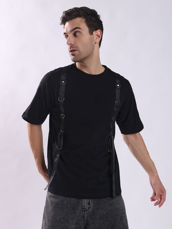 PUNK Gothic-D-Tape Black Oversized T-Shirt for Men