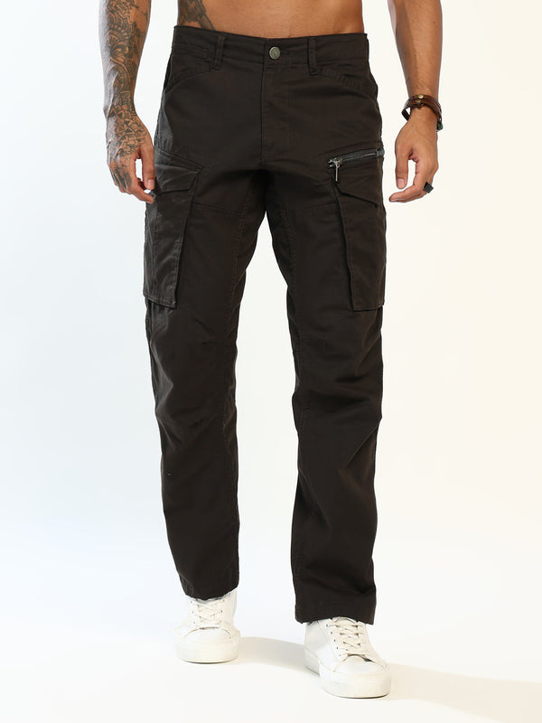 PUNK STREET-ARMOR coffee brown relaxed-fit cargo pants for men front view
