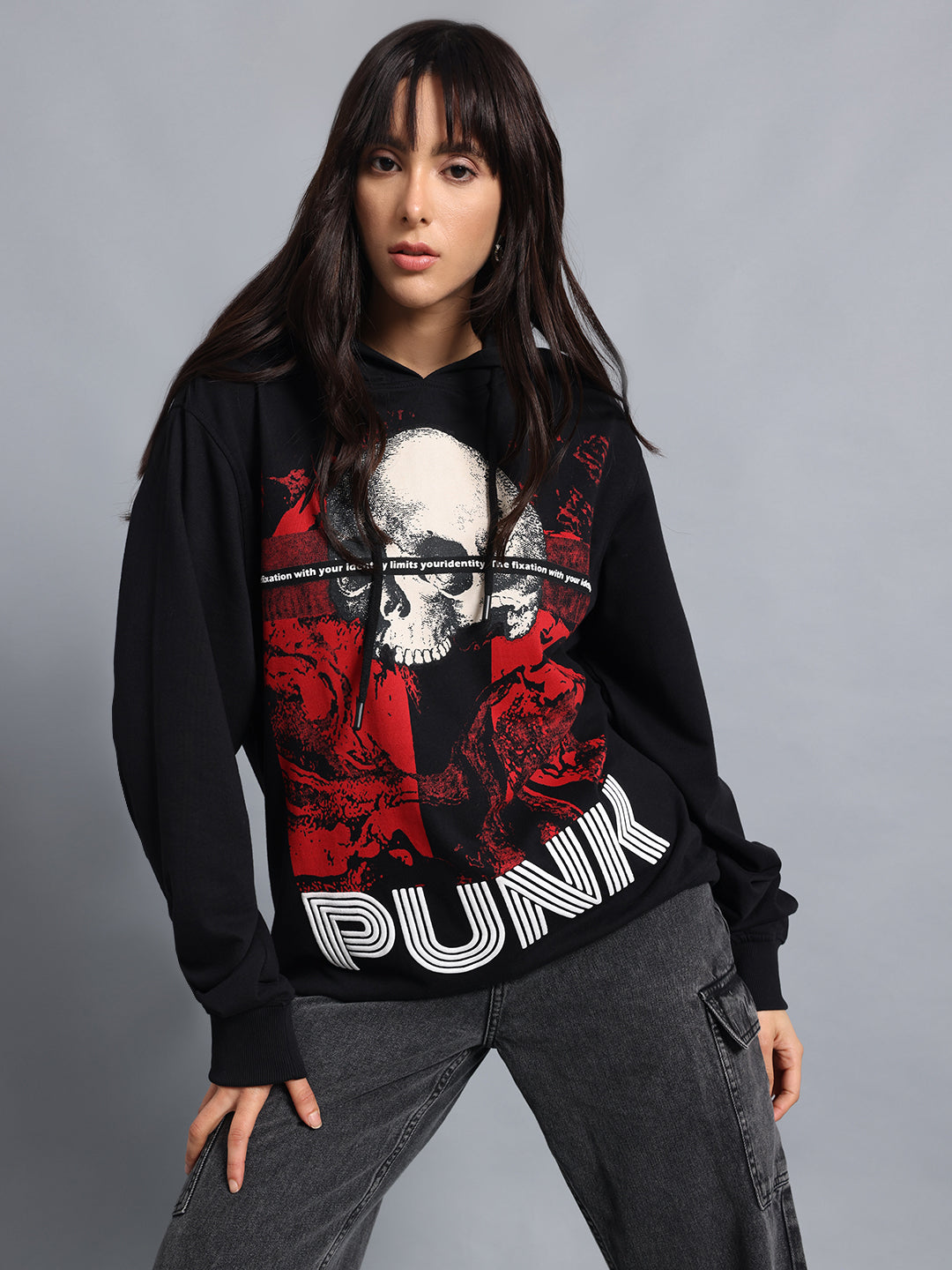 Skull Tape Black Sweatshirt for Women | Buddy Set by PUNK