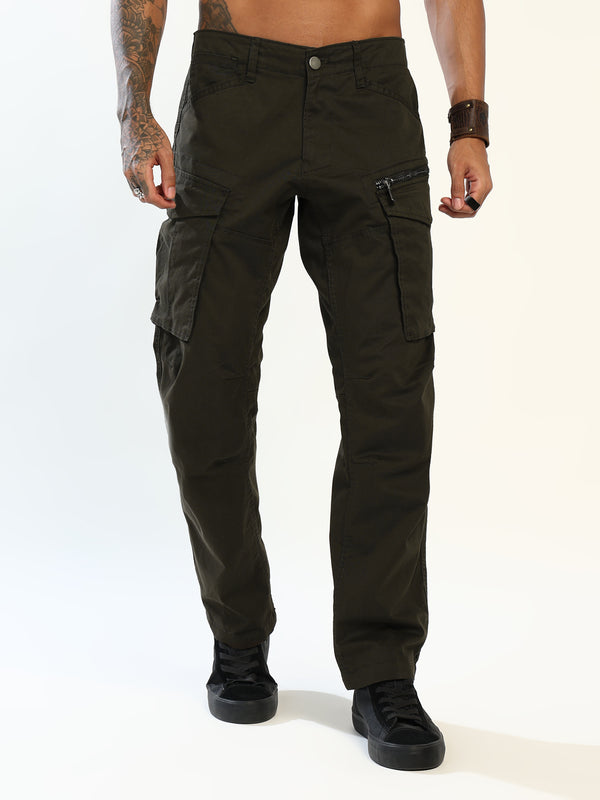 PUNK STREET-ARMOR green relaxed-fit cargo pants for men front view