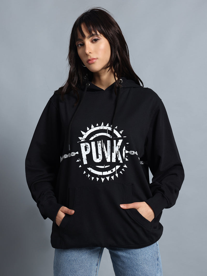 Chained Guitar Black Sweatshirt for Women | Printed Buddy Set by PUNK