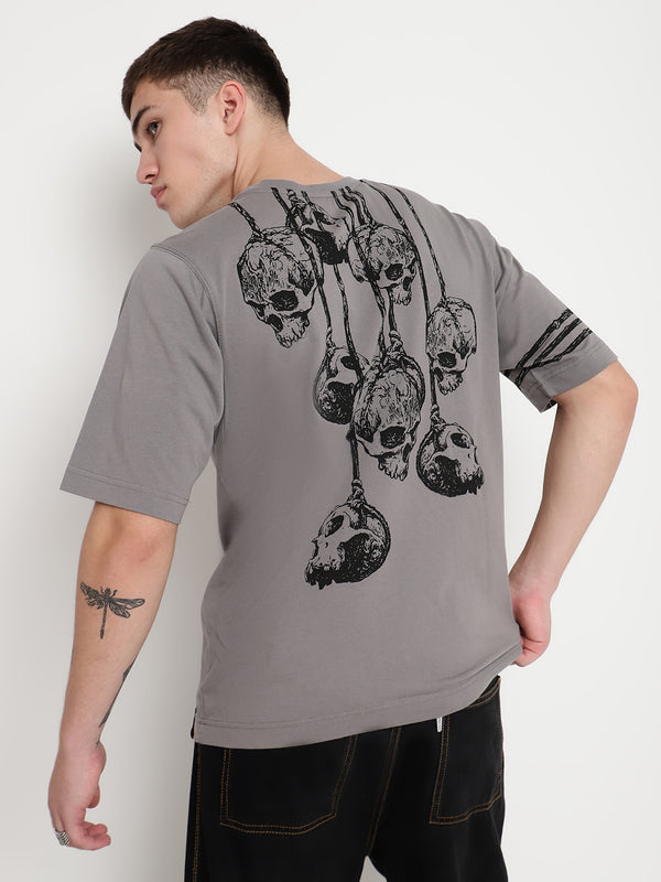 PUNK Grey HANGING-SKULL Oversized Tshirt