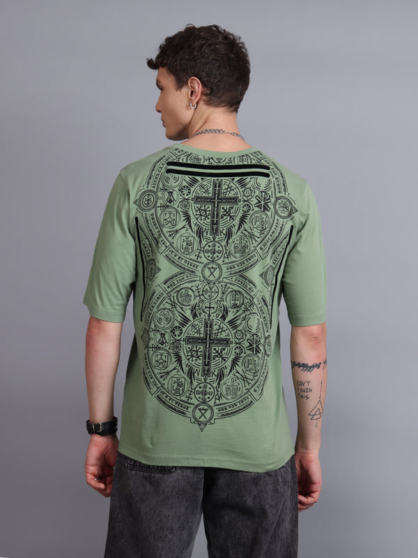 CROSS-CIRCLE Olive Oversized T-Shirt | Gothic Streetwear by PUNK | New In