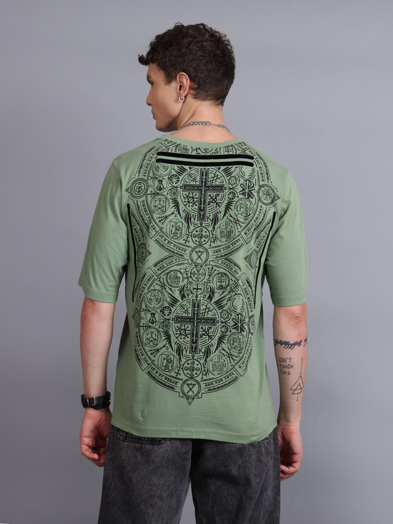 CROSS-CIRCLE Olive Oversized T-Shirt | Gothic Streetwear by PUNK | New In