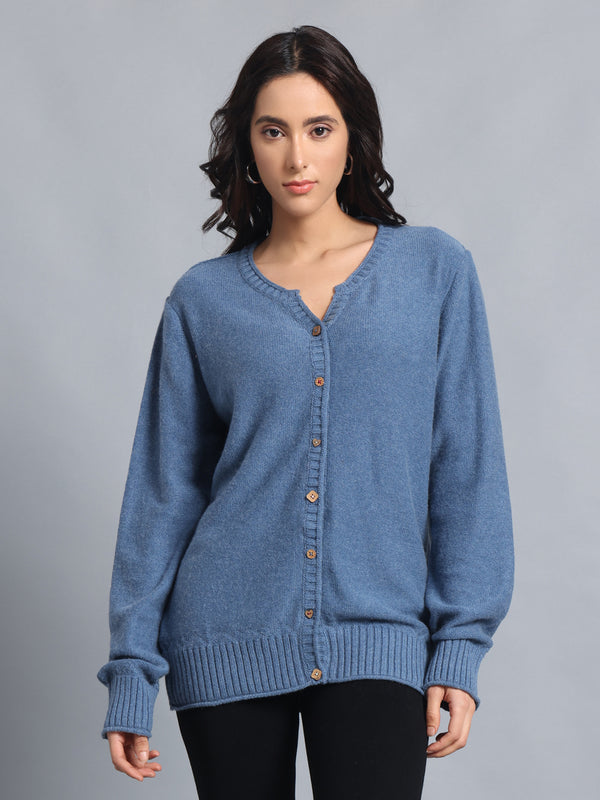 PUNK Blue Cardigan Sweater for Women – Stylish Front-Open Winterwear