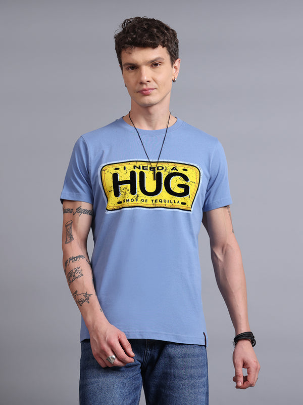 HUG Blue Printed T-Shirt | Typography Streetwear by PUNK | New In
