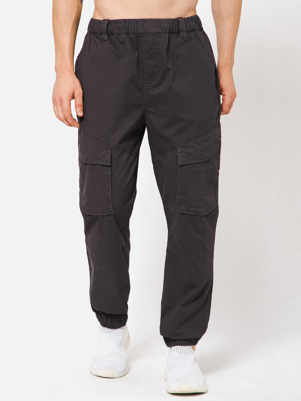 PUNK Men Grey Loose Fit Cotton Casual Cargos