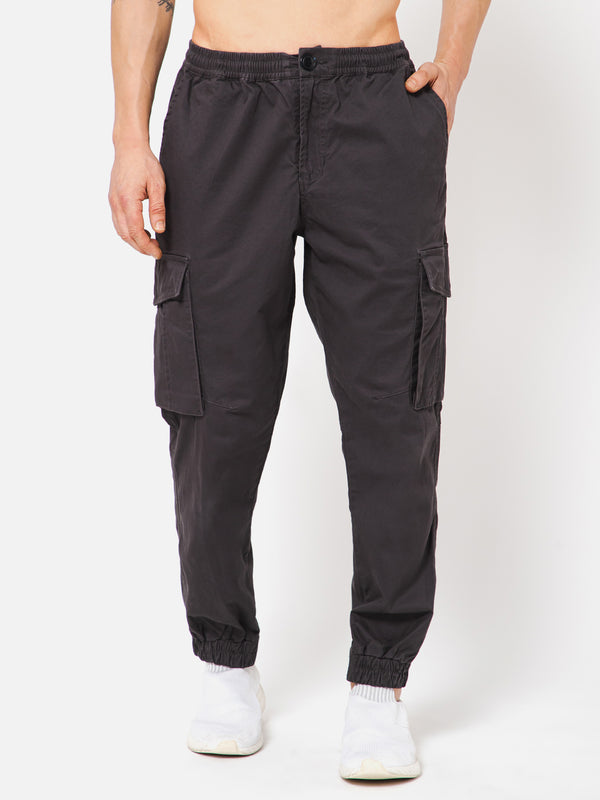 PUNK Men Grey Loose Fit Cotton Casual Cargos