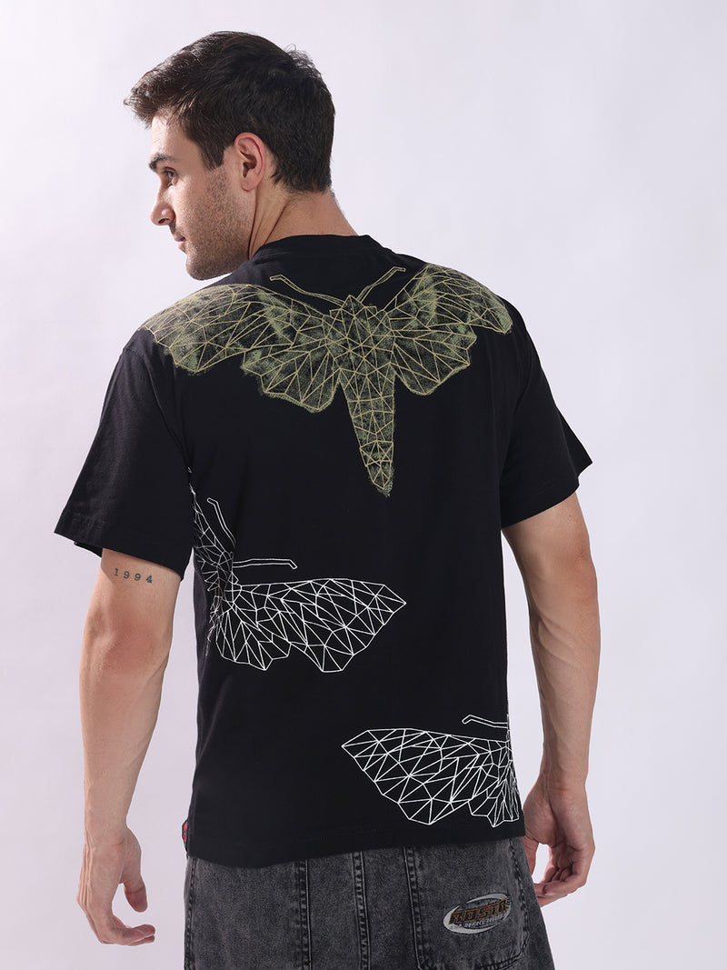 Digi Moth Oversized Black T-Shirt - Bold & Edgy Streetwear | PUNK