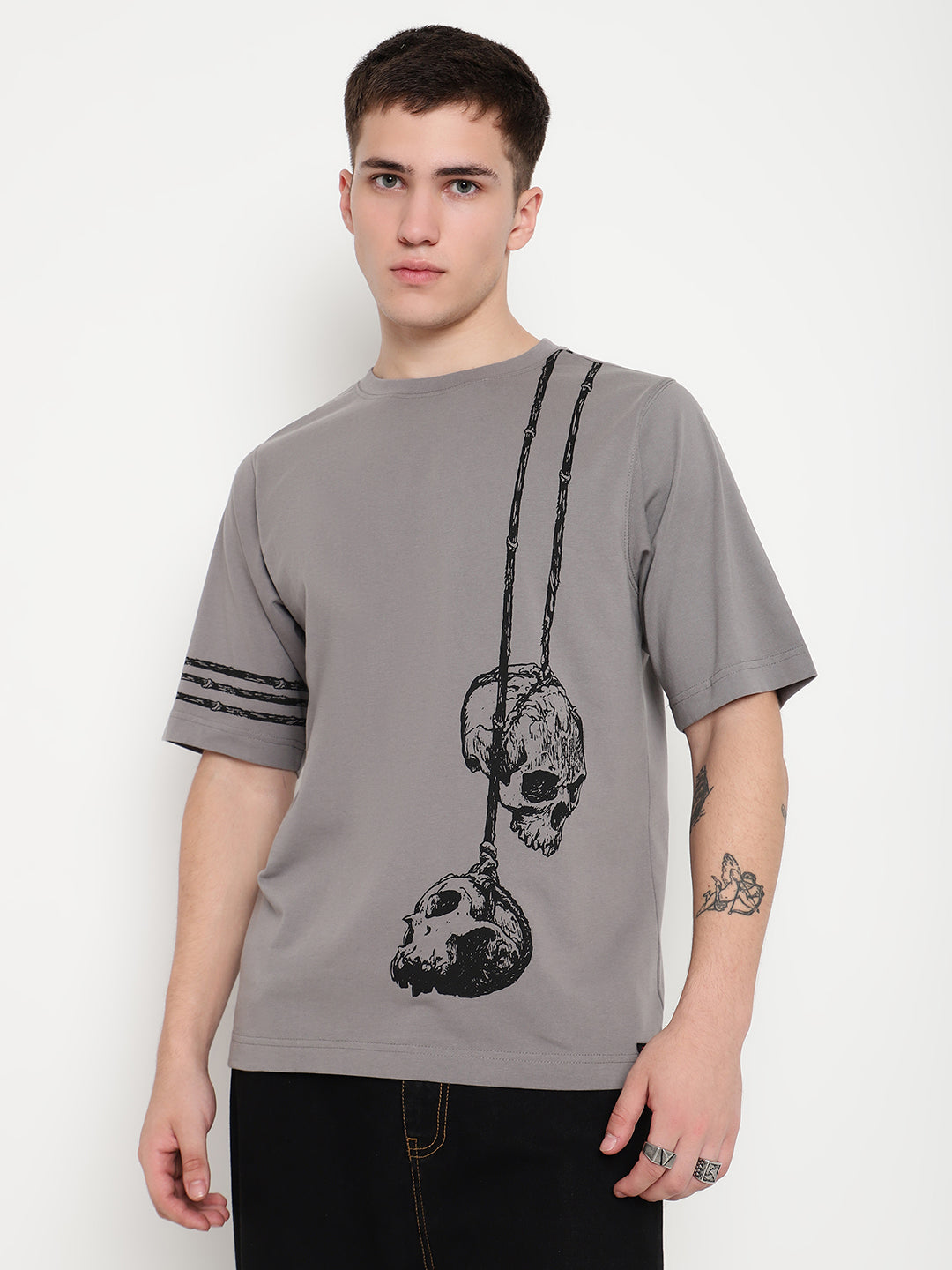 PUNK Grey HANGING-SKULL Oversized Tshirt