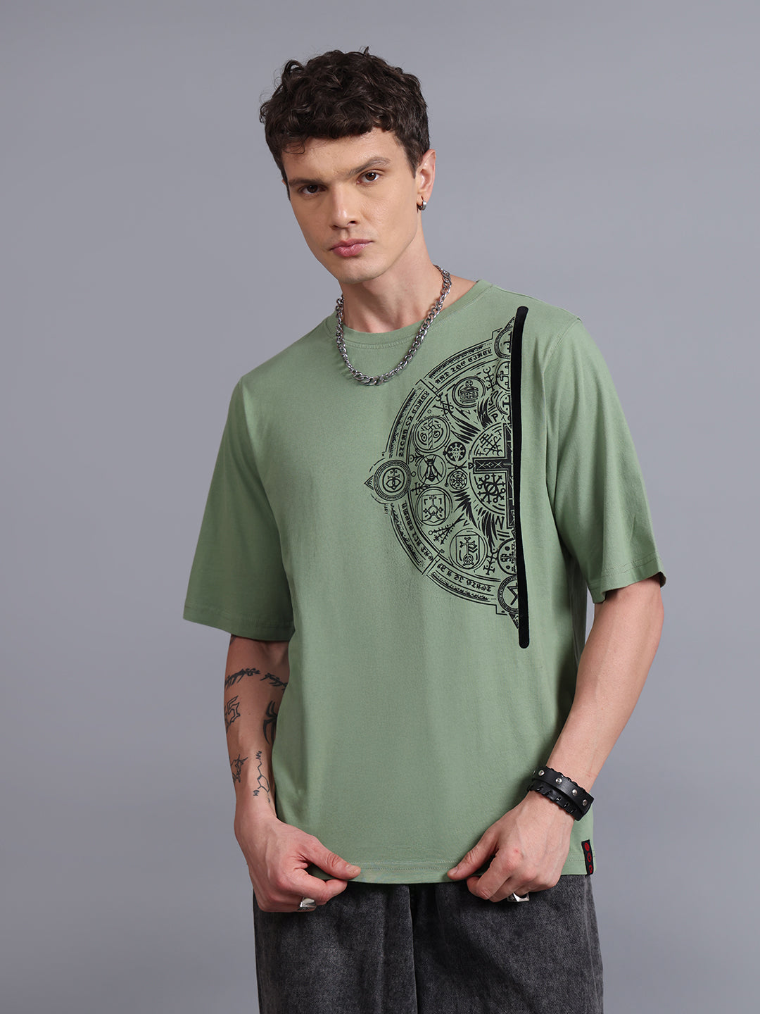 CROSS-CIRCLE Olive Oversized T-Shirt | Gothic Streetwear by PUNK | New In