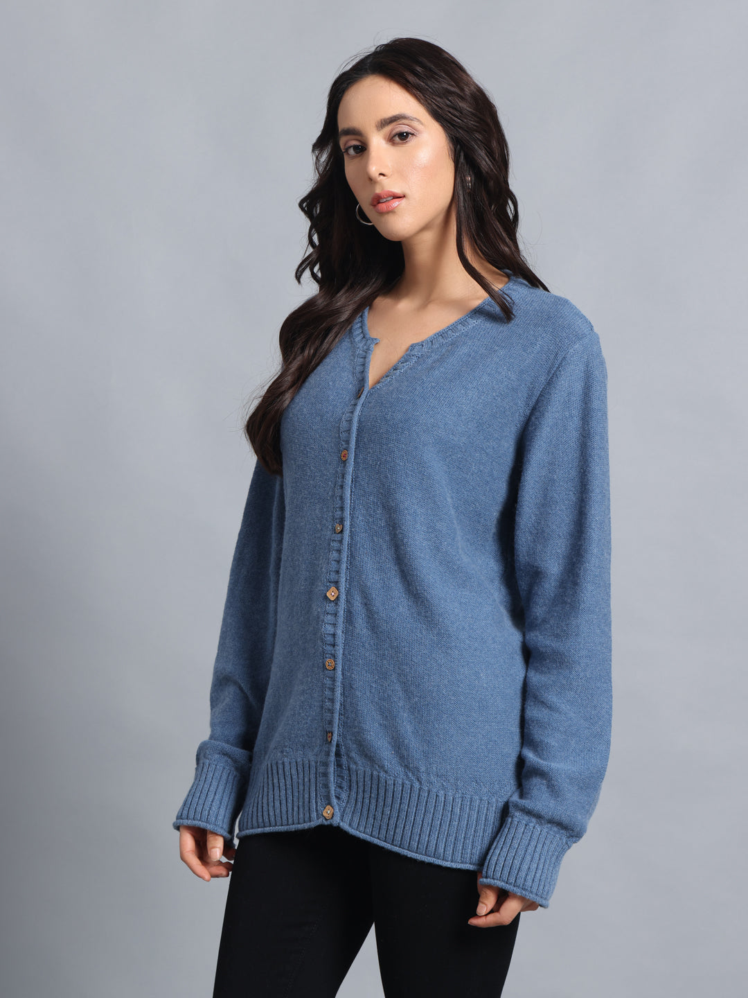 PUNK Blue Cardigan Sweater for Women – Stylish Front-Open Winterwear