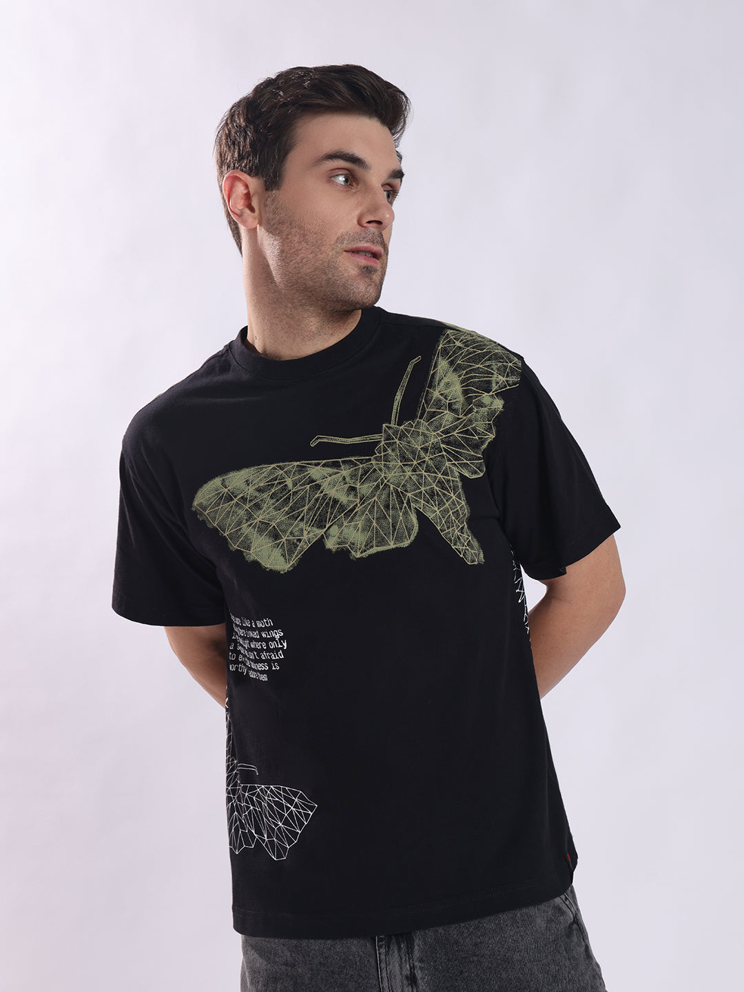 Digi Moth Oversized Black T-Shirt - Bold & Edgy Streetwear | PUNK