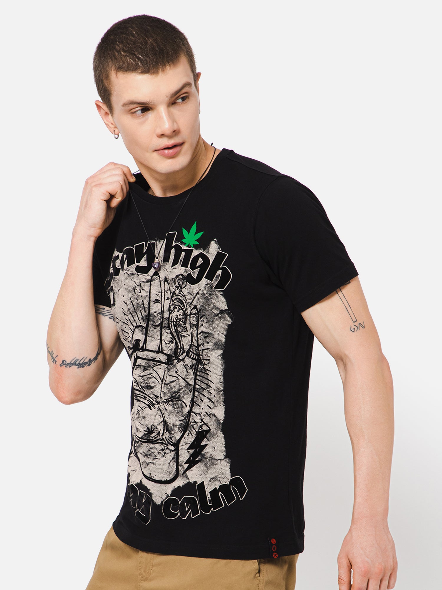 Punk STAY-HIGH Black Weed Printed Tshirt