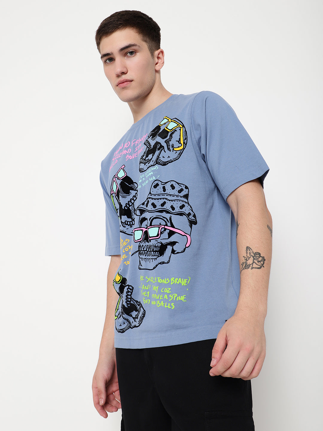 PUNK Blue SKULLS-CAN-JOKE Oversized Tshirt