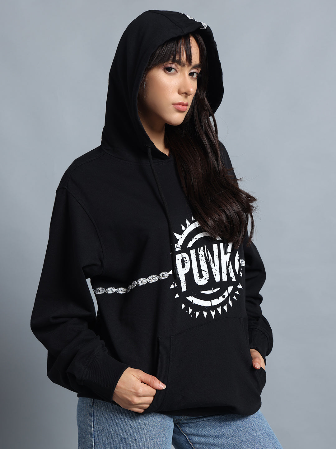 Chained Guitar Black Sweatshirt for Women | Printed Buddy Set by PUNK