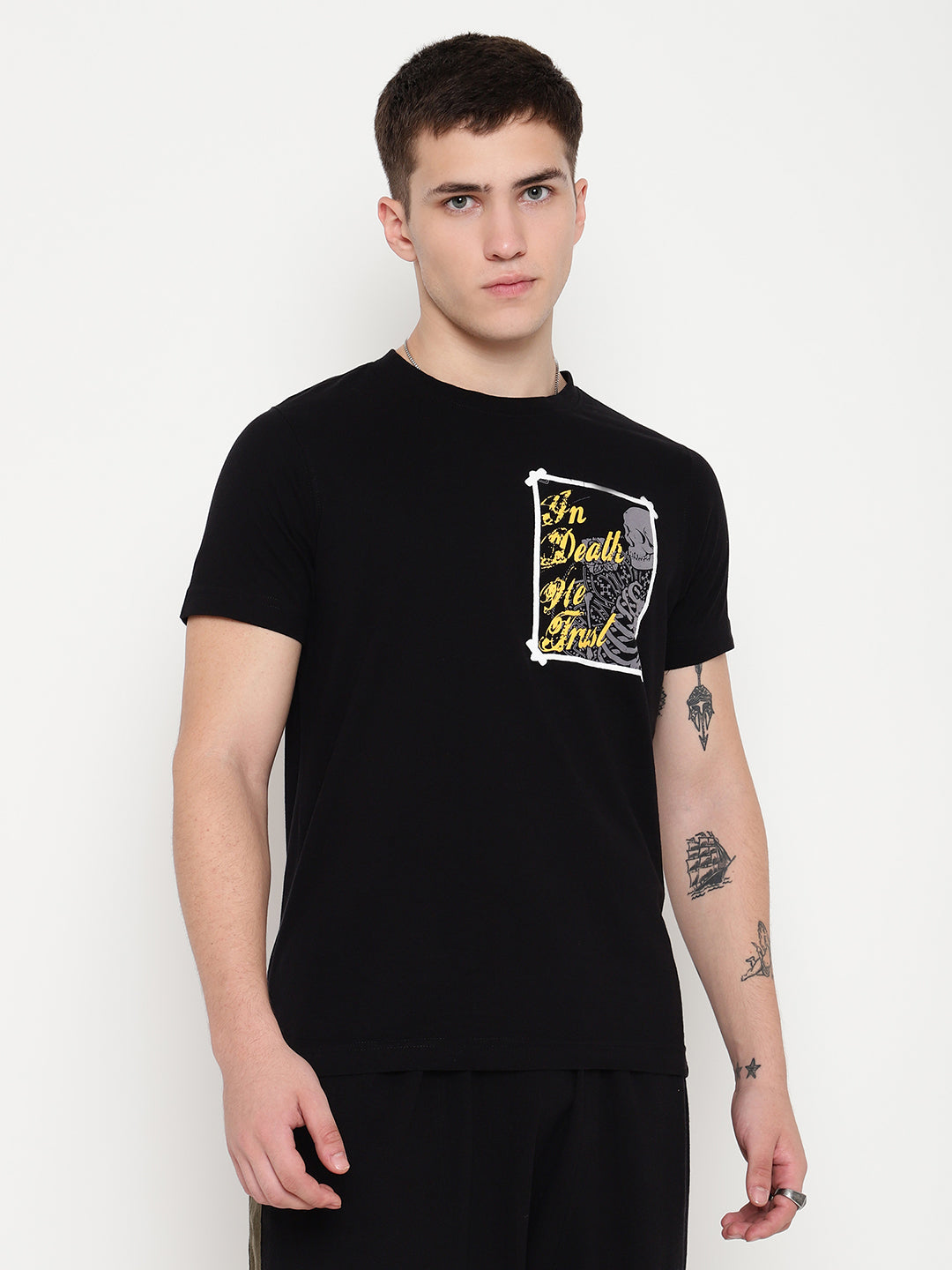 PUNK Black IN-DEATH-WE-TRUST Regular Fit Tshirt