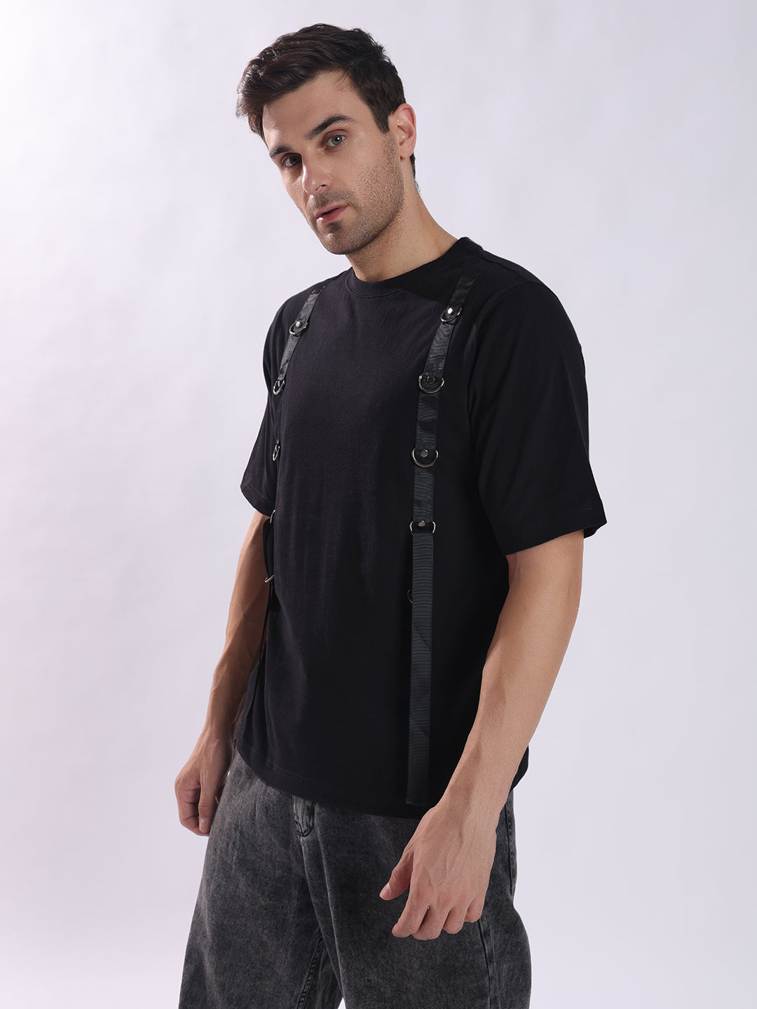 PUNK Gothic-D-Tape Black Oversized T-Shirt for Men