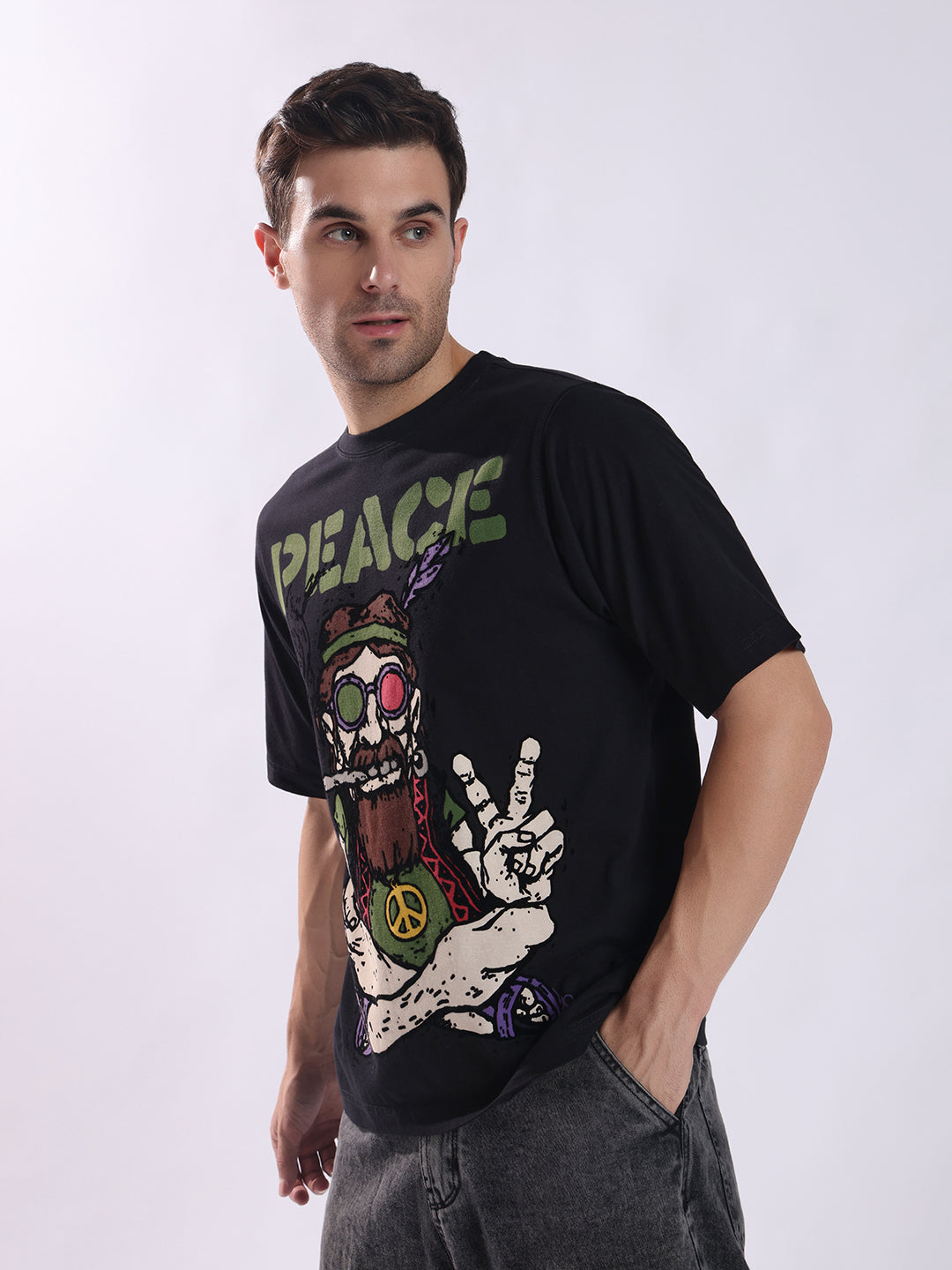 PUNK Peace Baba Oversized T-Shirt - Black