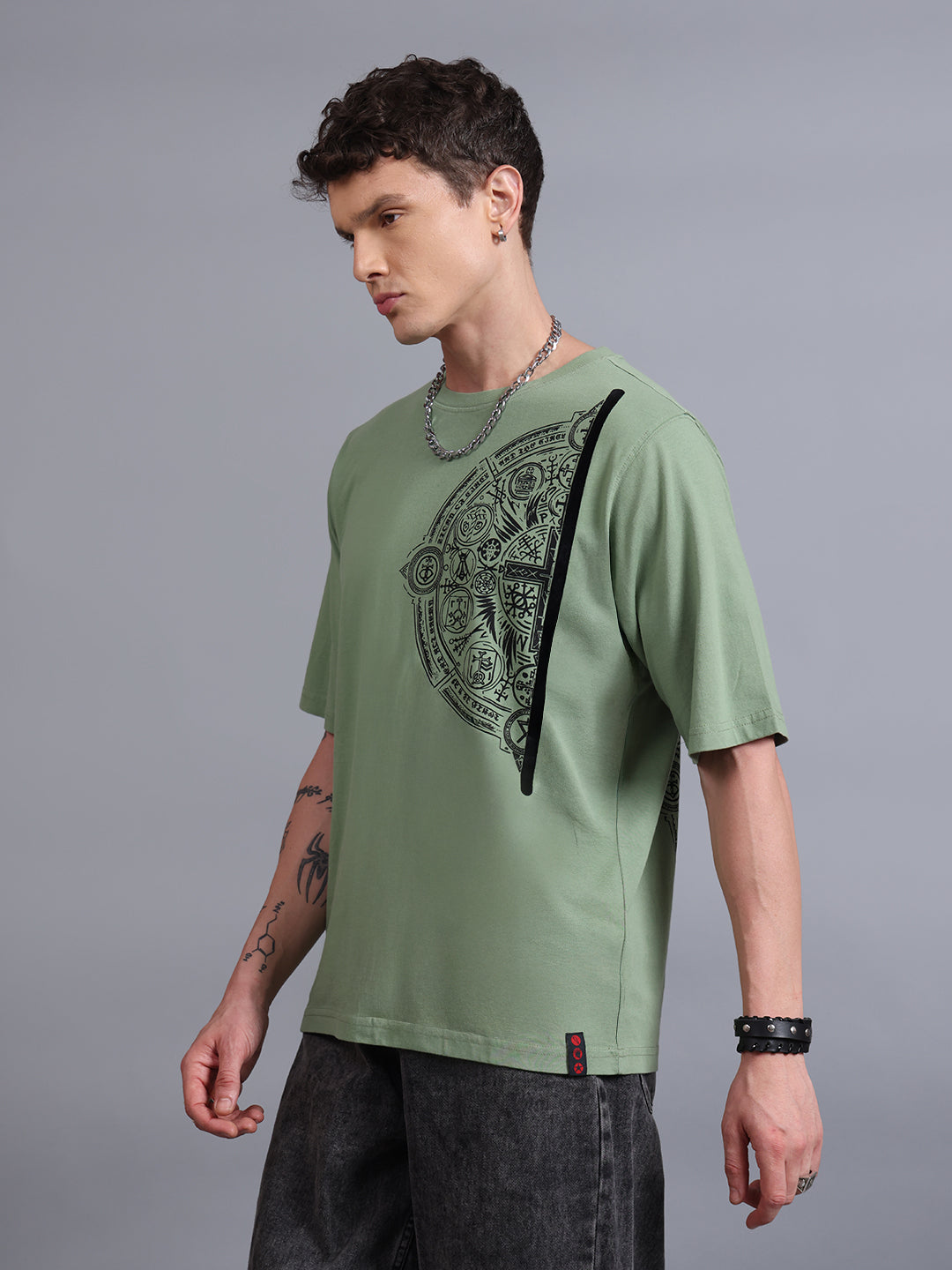 CROSS-CIRCLE Olive Oversized T-Shirt | Gothic Streetwear by PUNK | New In