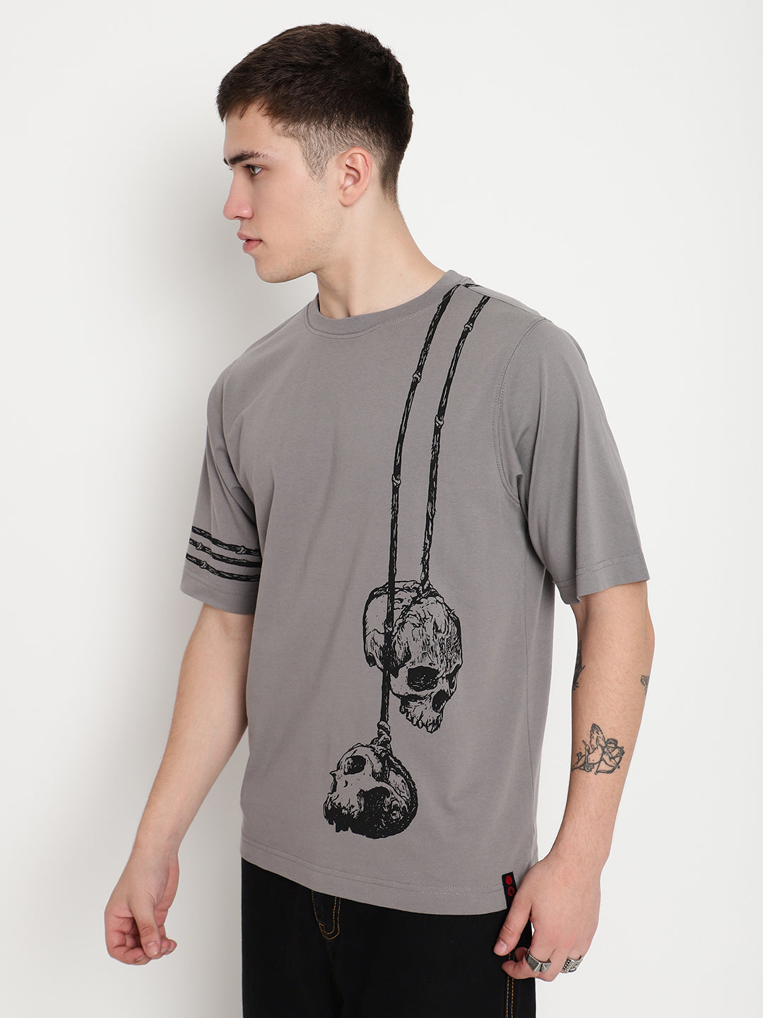 PUNK Grey HANGING-SKULL Oversized Tshirt