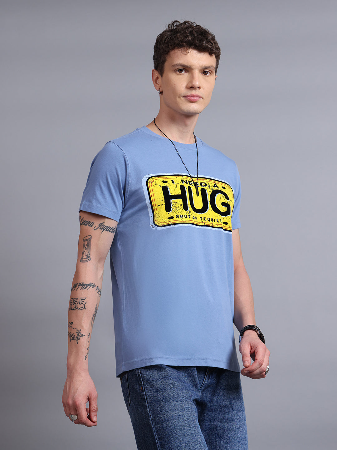 HUG Blue Printed T-Shirt | Typography Streetwear by PUNK | New In