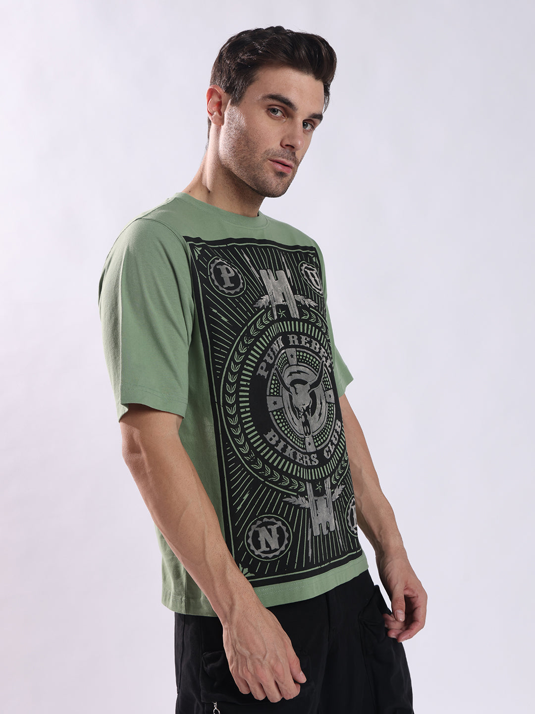 PUNK Rebel Oversized T-Shirt for Men - Olive | Edgy Streetwear