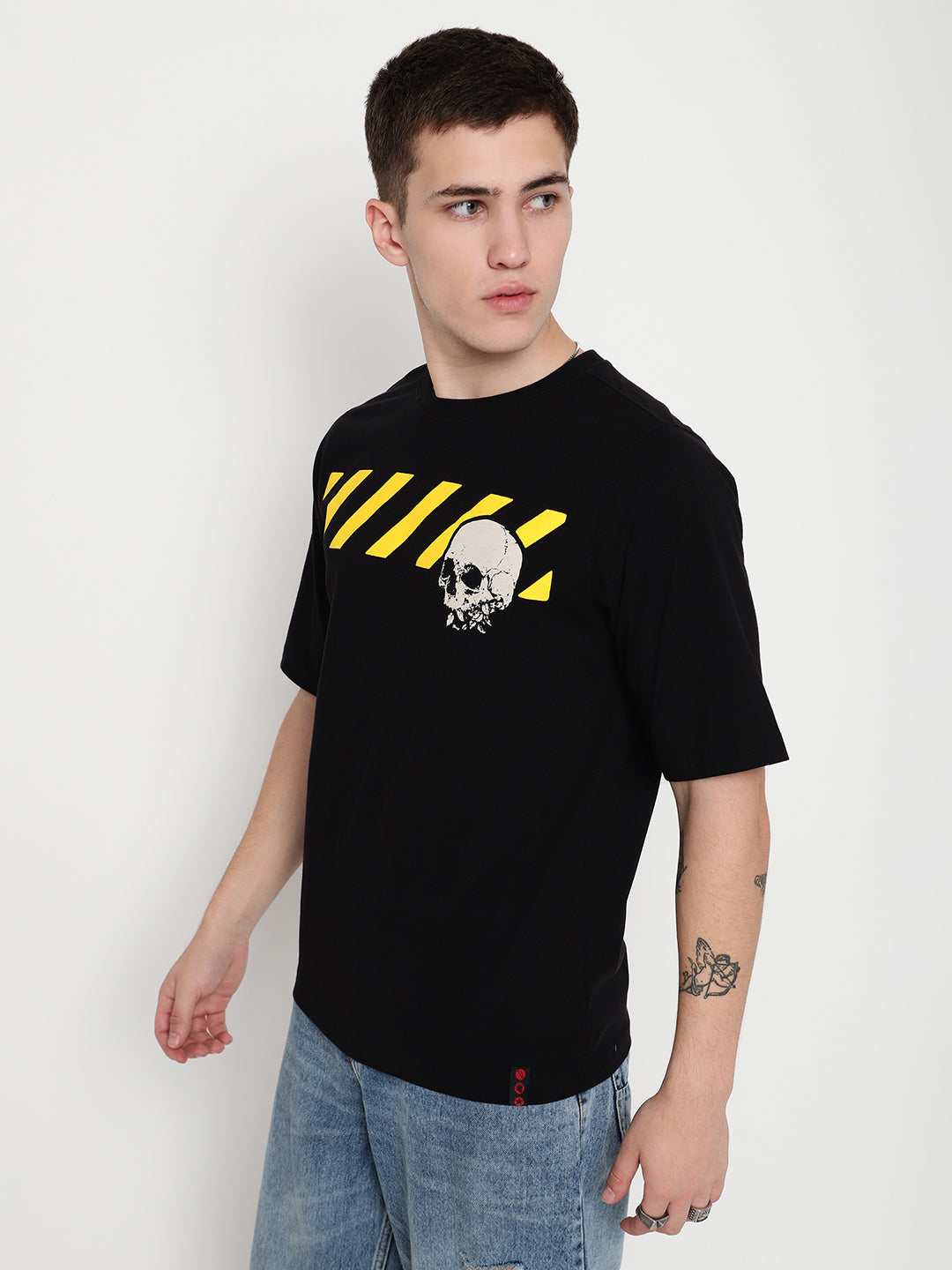 PUNK Black SKULL-CROSSING Short Sleeves Oversized Tshirt