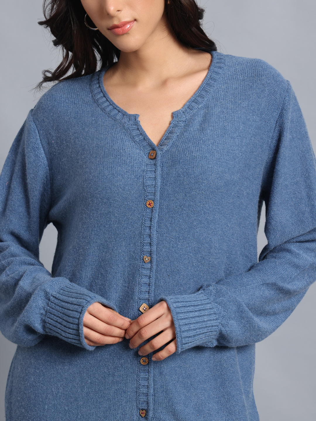 PUNK Blue Cardigan Sweater for Women – Stylish Front-Open Winterwear