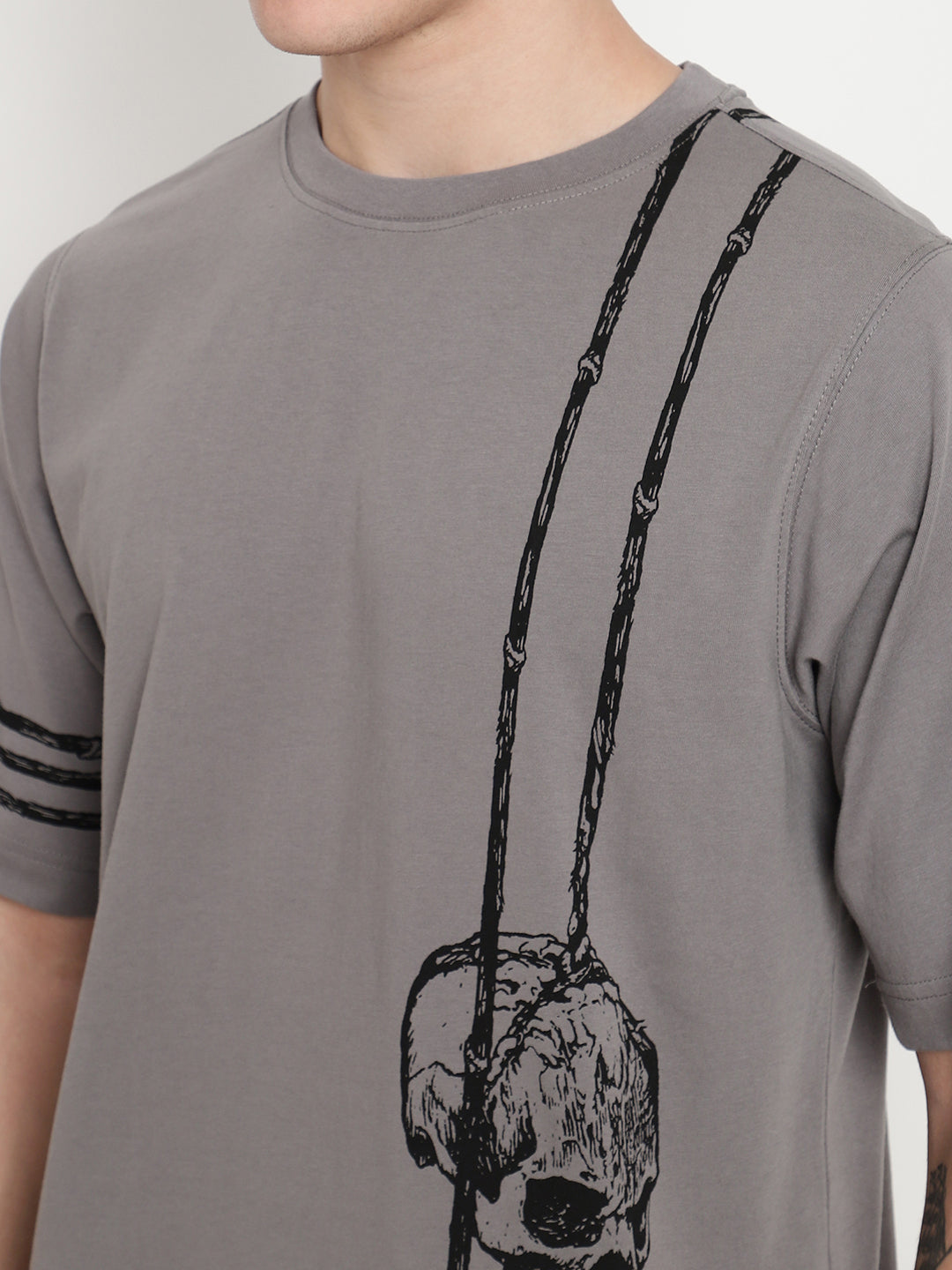 PUNK Grey HANGING-SKULL Oversized Tshirt