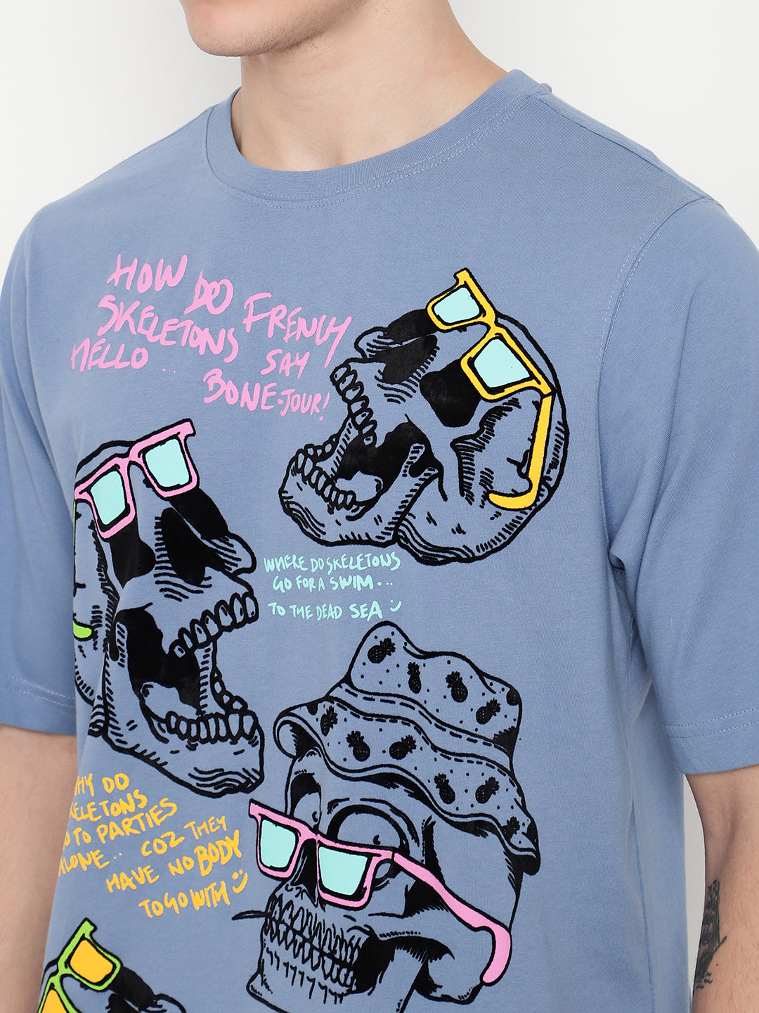 PUNK Blue SKULLS-CAN-JOKE Oversized Tshirt