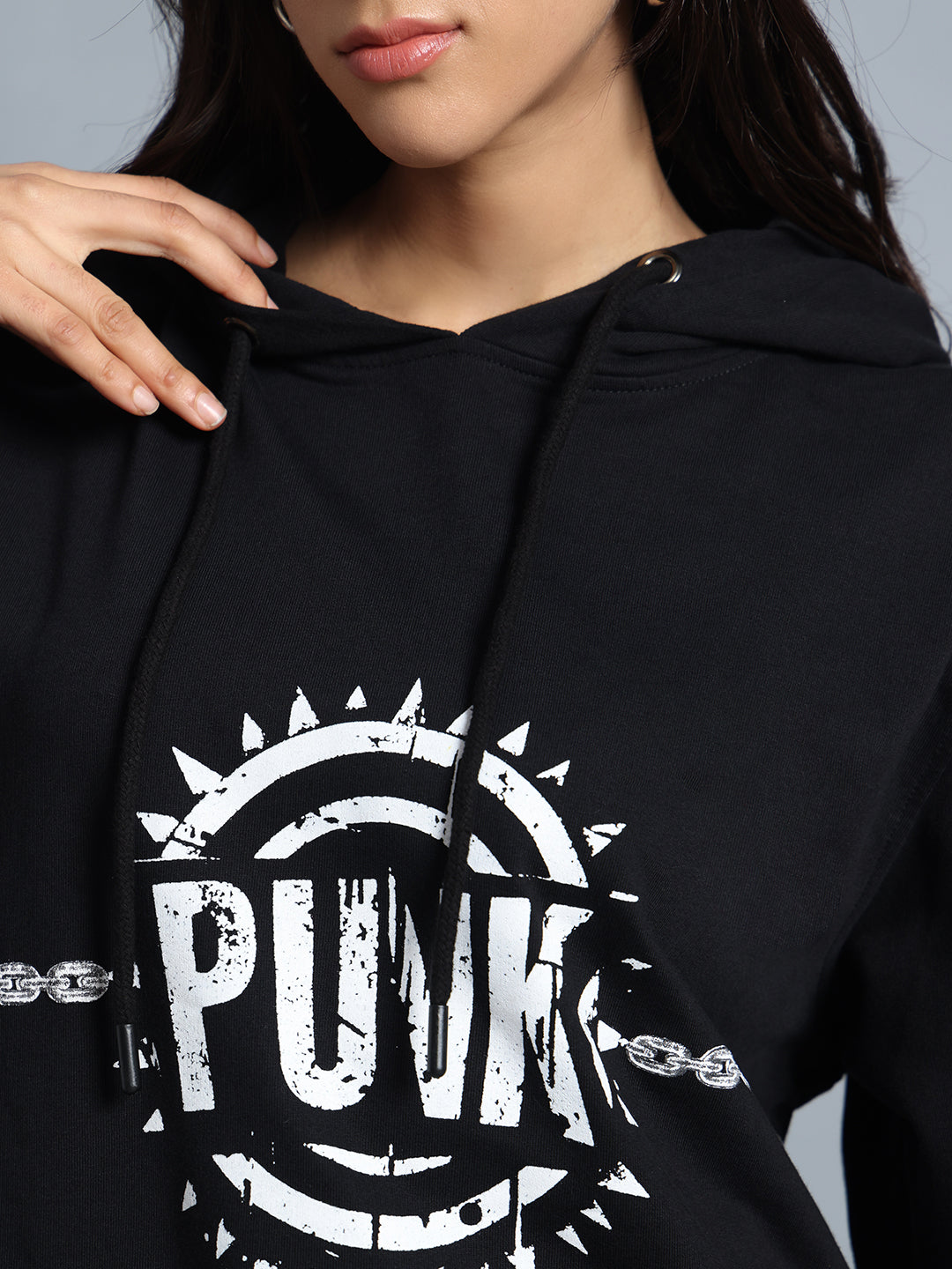 Chained Guitar Black Sweatshirt for Women | Printed Buddy Set by PUNK