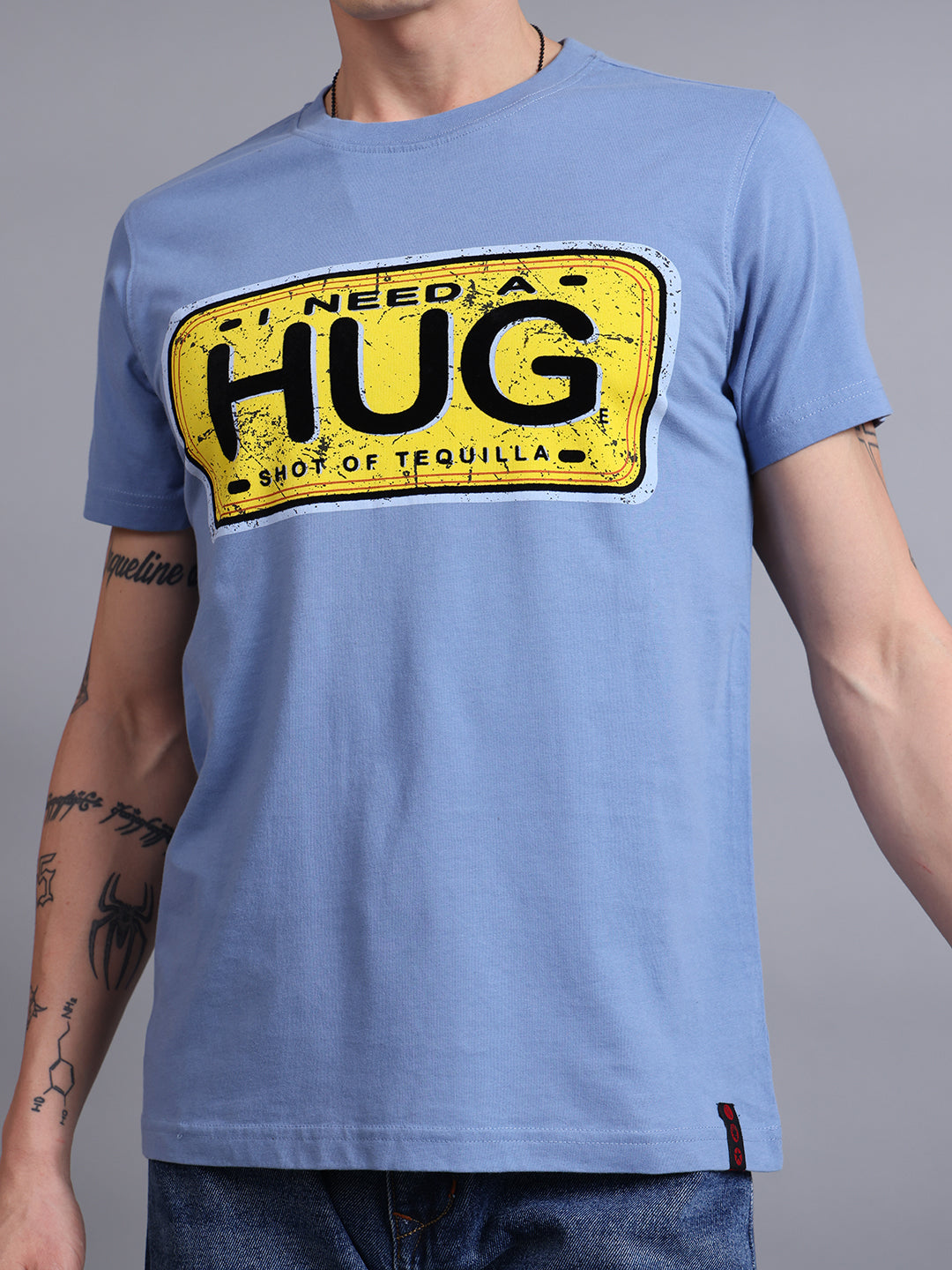HUG Blue Printed T-Shirt | Typography Streetwear by PUNK | New In